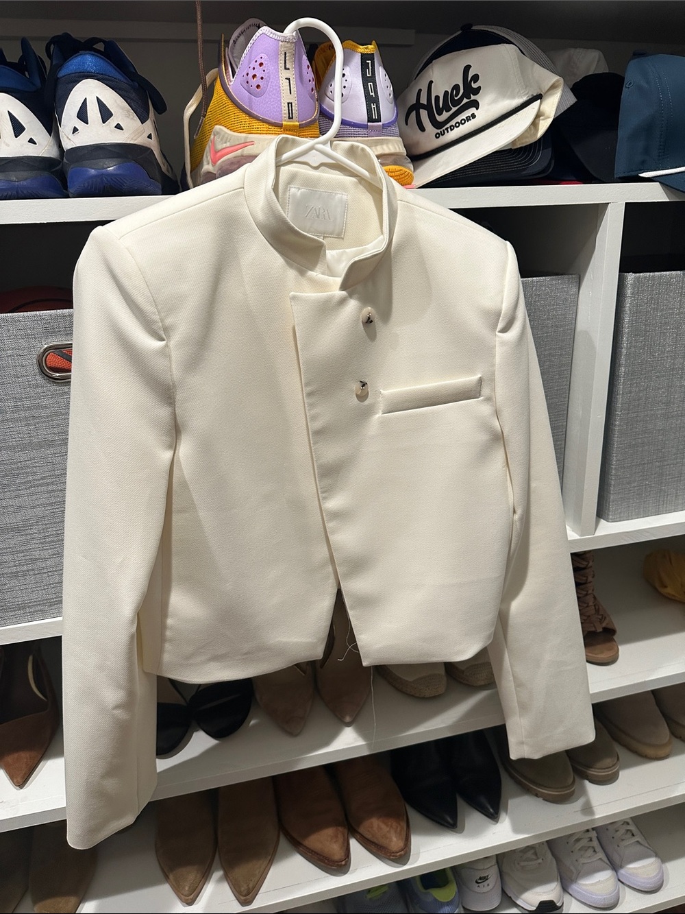 Zara Cream Cropped Stand Collar Blazer